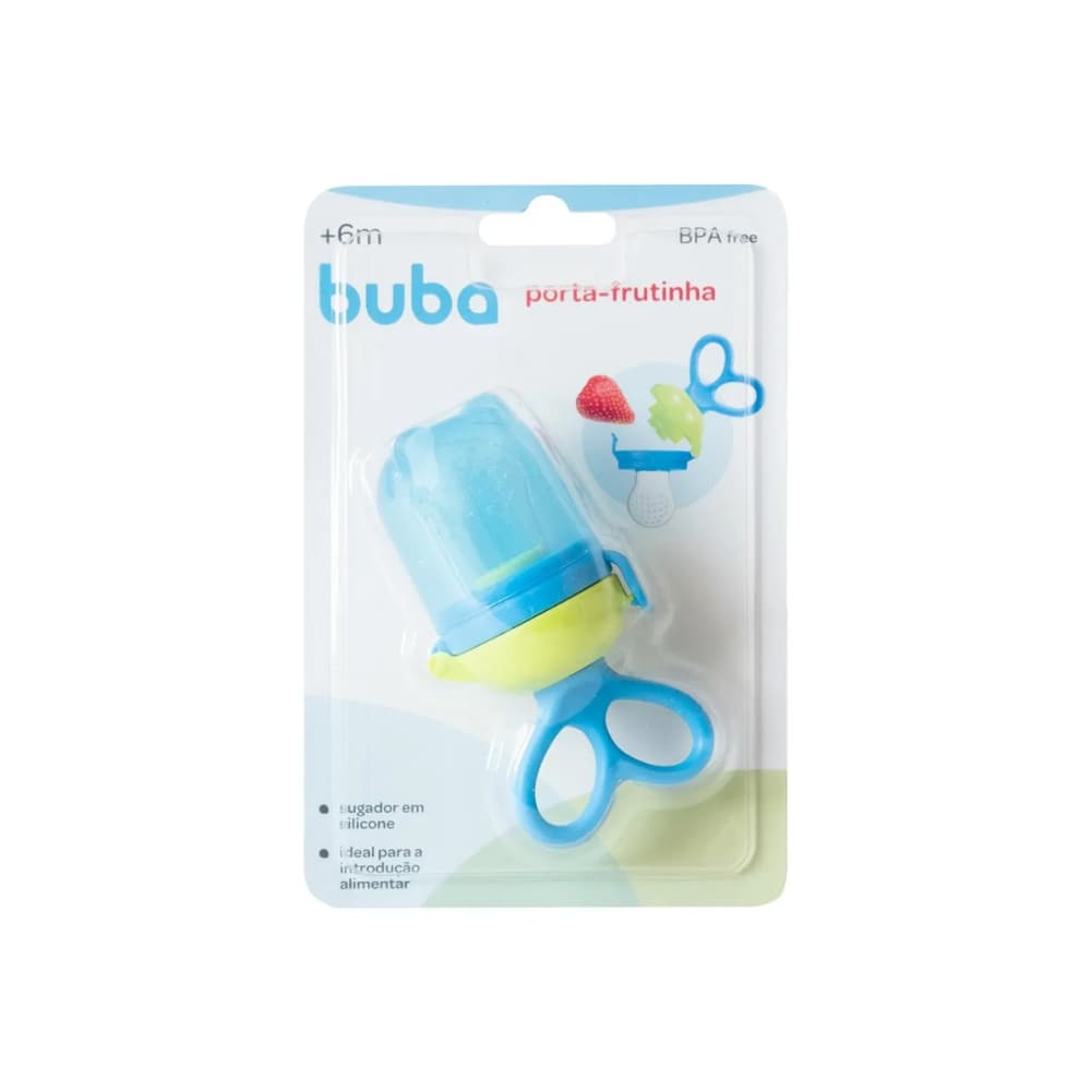 Porta Frutinhas com Sugador em Silicone Azul Alimentador Infantil Bebê