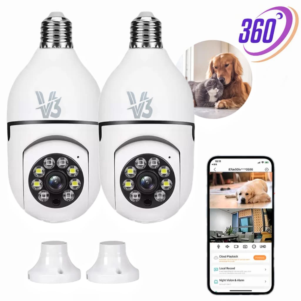 Câmera de Segurança WIFI Com Microfone e Alto-falante Visão Noturna 1/2pcs Sem Fio 360 E27 App V3