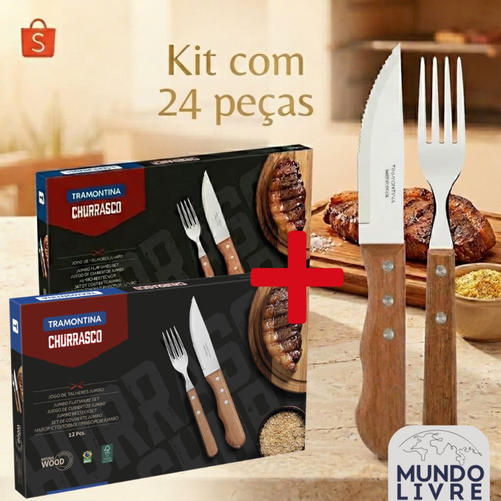 Kit 2 Jogos Para Churrasco 24 Peças Jumbo Garfo e Faca - Tramontina