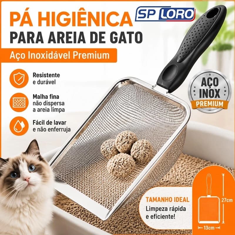 Pá Higiênica para Gatos Aço Inox Durável – Peneira Coletora de Areia Rápida e Fácil Limpeza XK-CZ