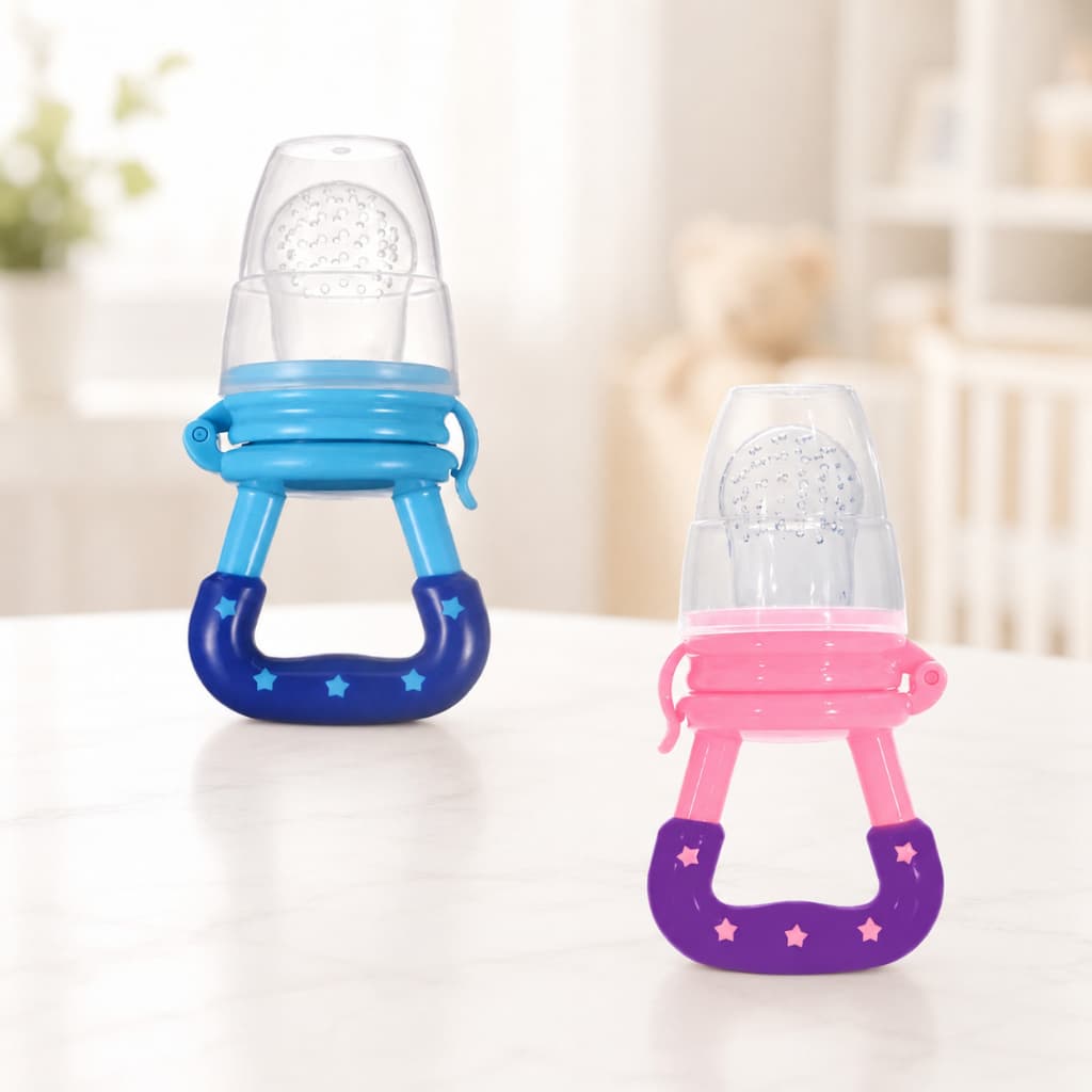 Mordedor Chupeta Alimentadora Bebê De Silicone Porta Alimentos Azul e Rosa
