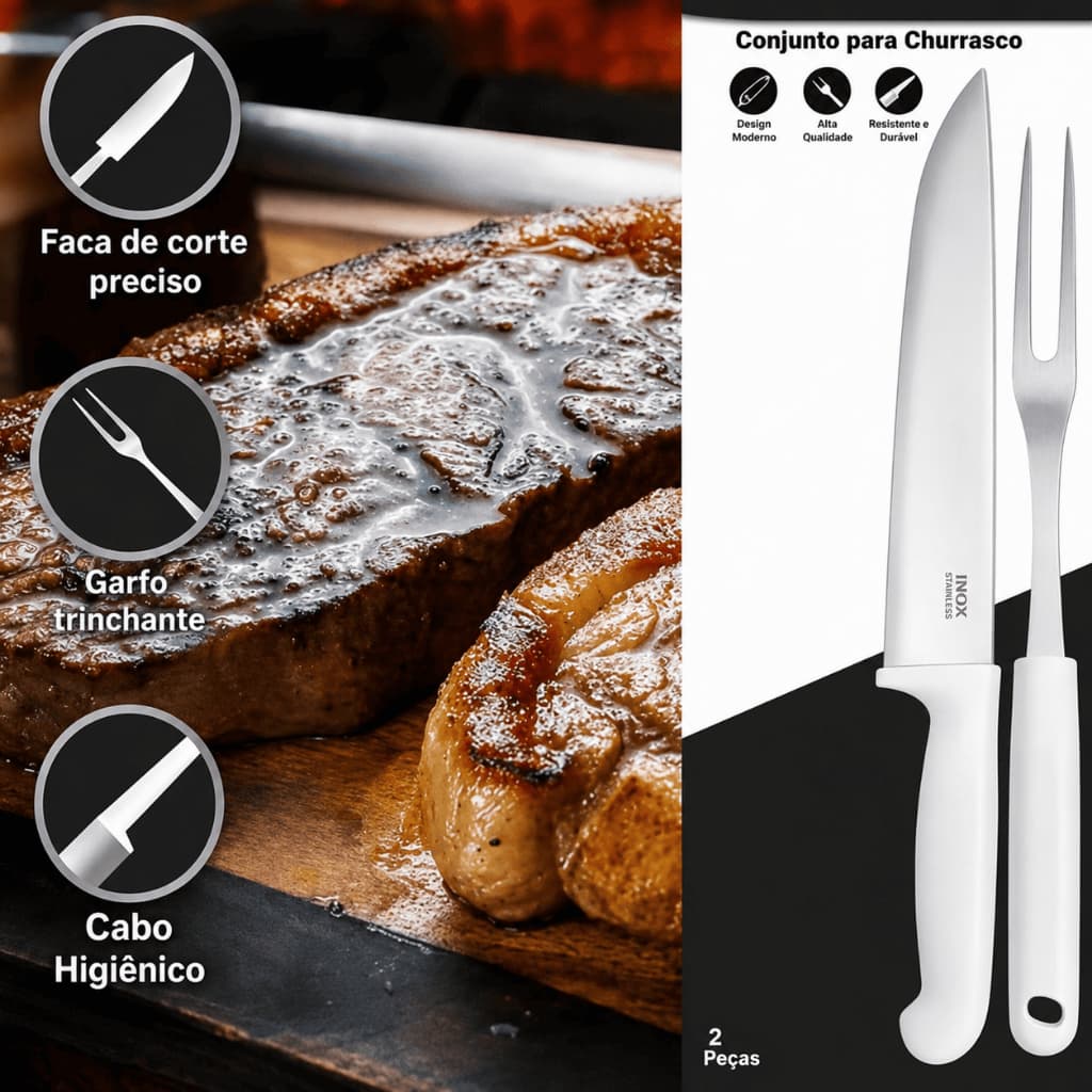 KIT 2 PÇS PARA CHURRASCO FACA GARFO