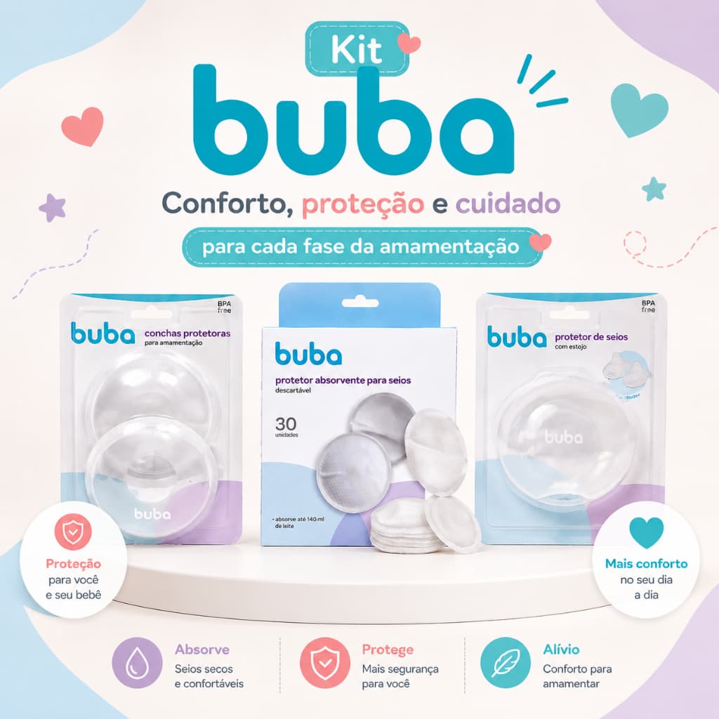 Kit Amamentação Buba Conchas + Protetor Seios + 30 Absorventes descartáveis