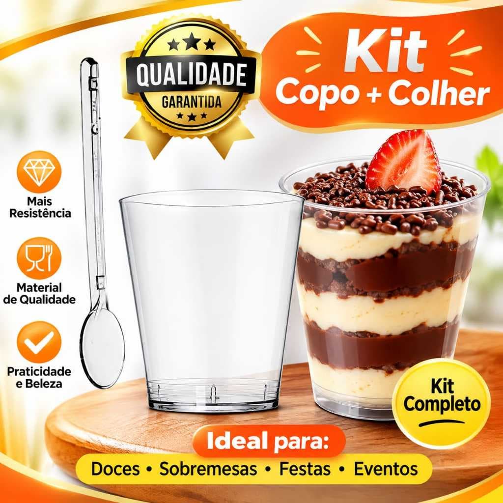 Kit Copinhos de Brigadeiro Acrílico com Colherzinha Docinho Doce Finos Mini Mousse Lembrancinha Festa