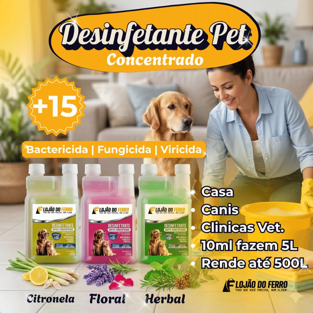 Desinfetante Concentrado Eliminador Odor Herbal Cintronela Floral Pet +15 Lojão do Ferro