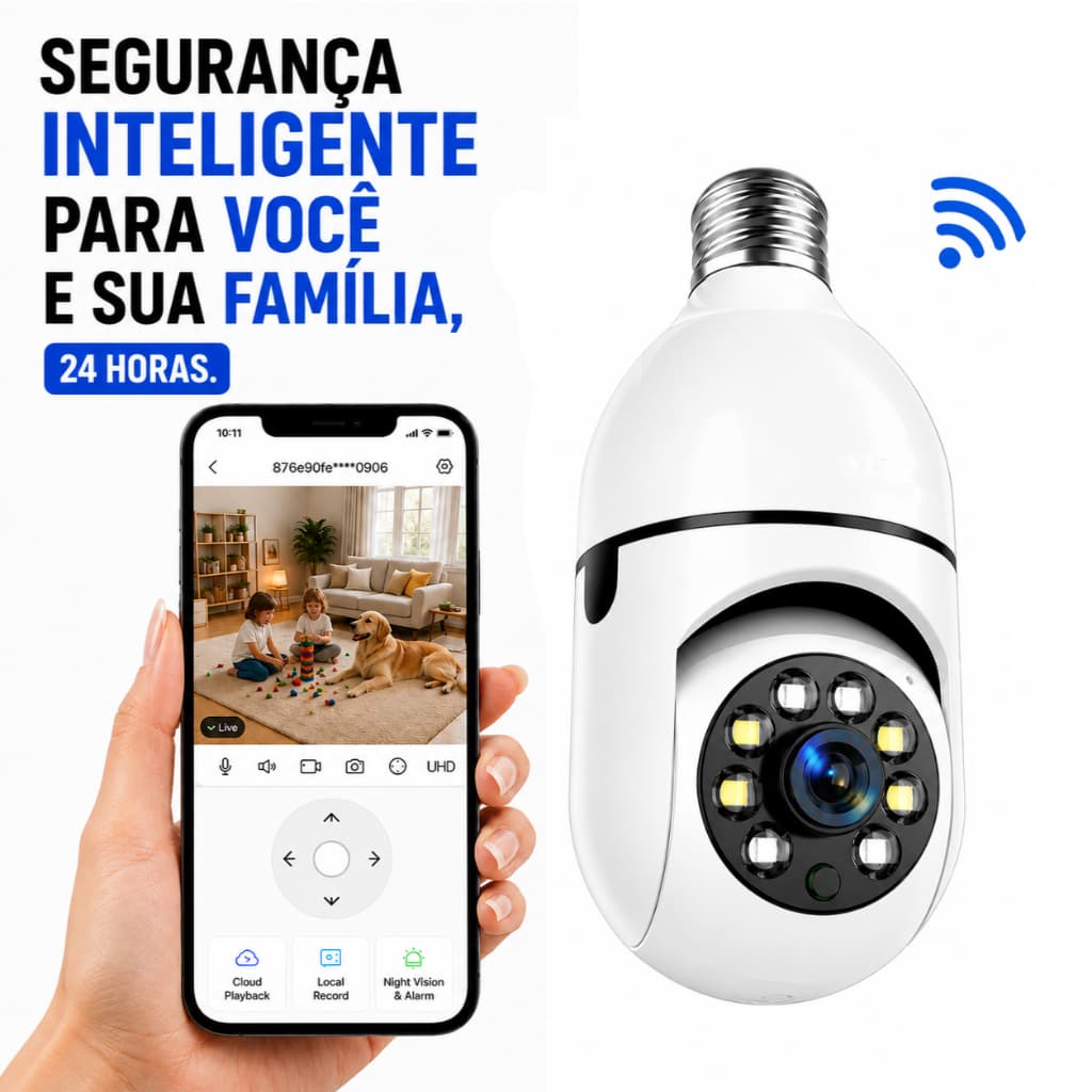 Câmera Segurança Noturna Infravermelho Sem Fio Gira 360° Resistente à Água Sem Fio Wifi