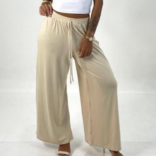 Calça Pantalona Feminina Cintura Alta Sem Fenda Soltinha Malha Viscolycra Premium