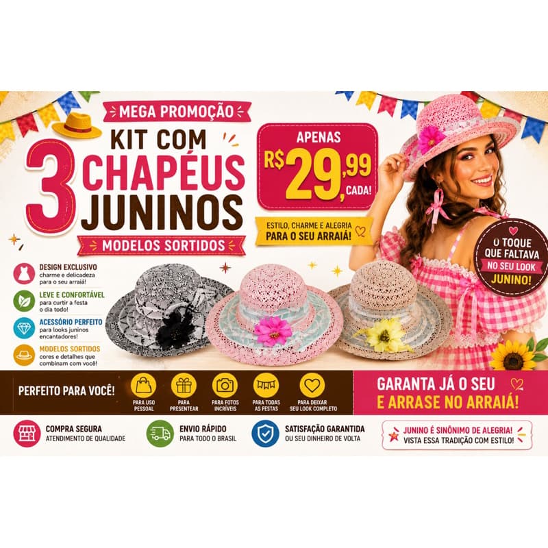 Chapeu  para festa junina  Feminino modelos sortidos