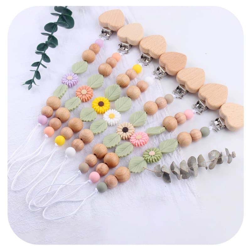 Silicone De Grau Alimentício Novo Produto Manual Pacifier Clip Corrente Girassol Daisy