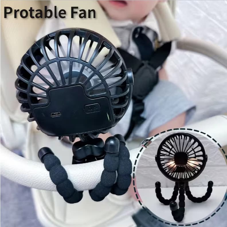 Mini Ventilador USB para Carrinho de Bebê – Portátil, Recarregável, Silencioso, com Suporte Flexível