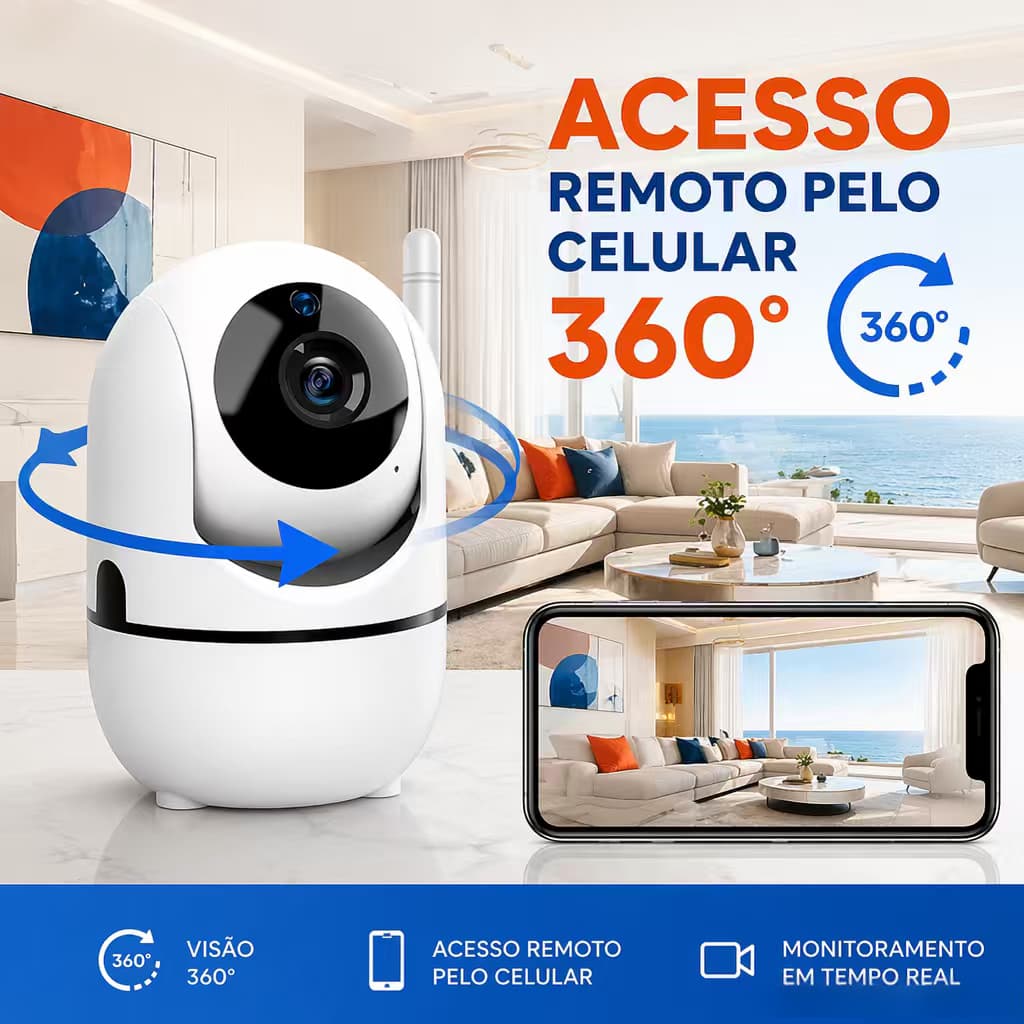 Full HD 1080p 360 ° Câmera De Segurança WiFi Com Áudio , Visão Noturna E Rastreamento Automático Para Monitoramento Móve