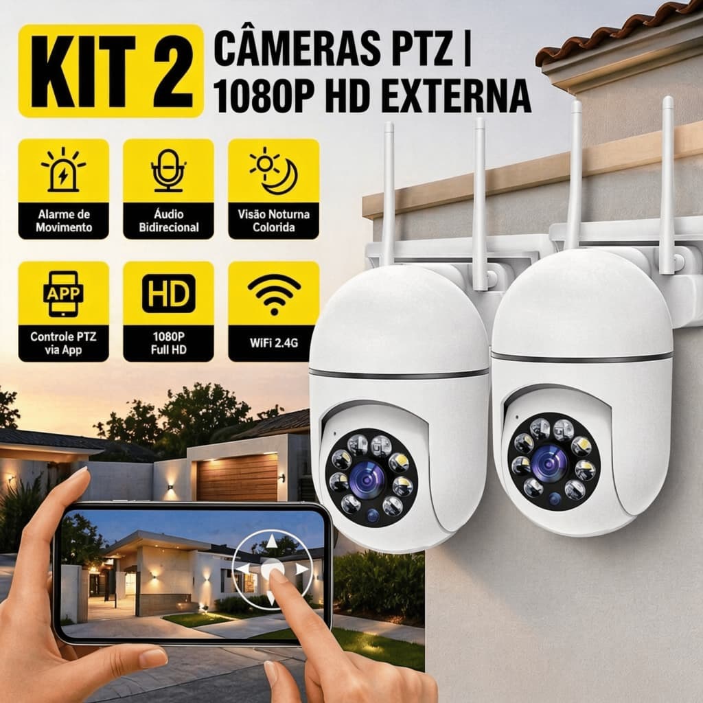 Câmera de Segurança A7 WiFi Full HD Resistente à Água, 360° Visão Noturna Infravermelho  App Zlot