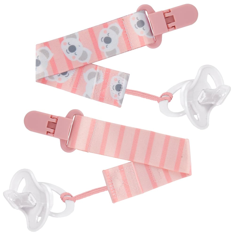 Kit com 2 Prendedores de Chupeta Clipe com Trava Coala Rosa