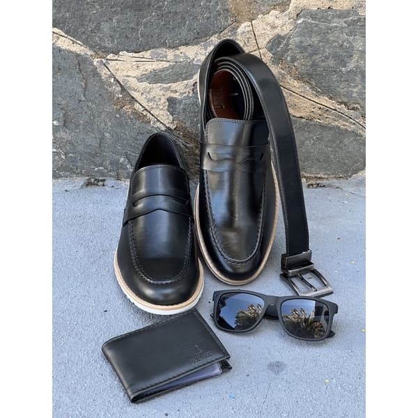 Sapato Masculino Mocassim Dockside Casual Sola de Borracha Carteira + Cinto + Óculos