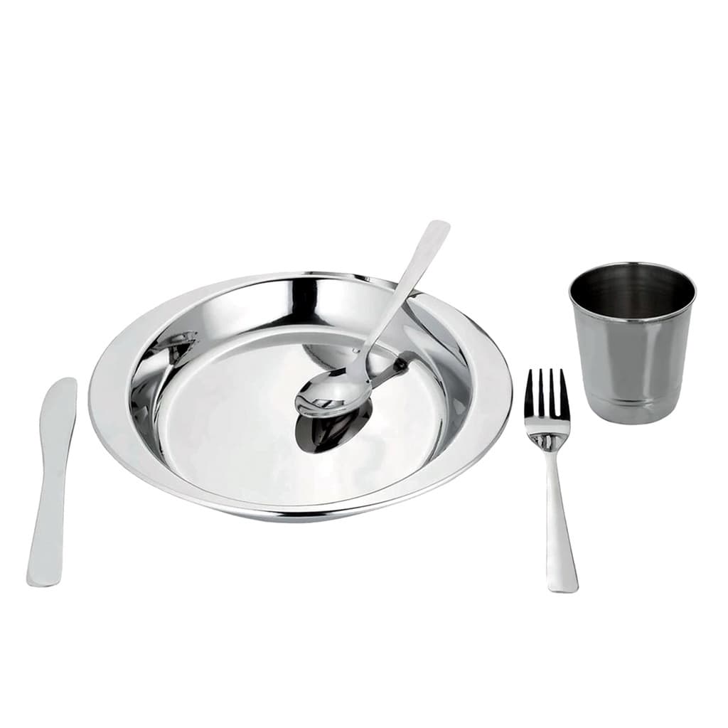 Jogo Infantil Conjunto Prato Garfo Colher Garfo Copo Inox - Yazi