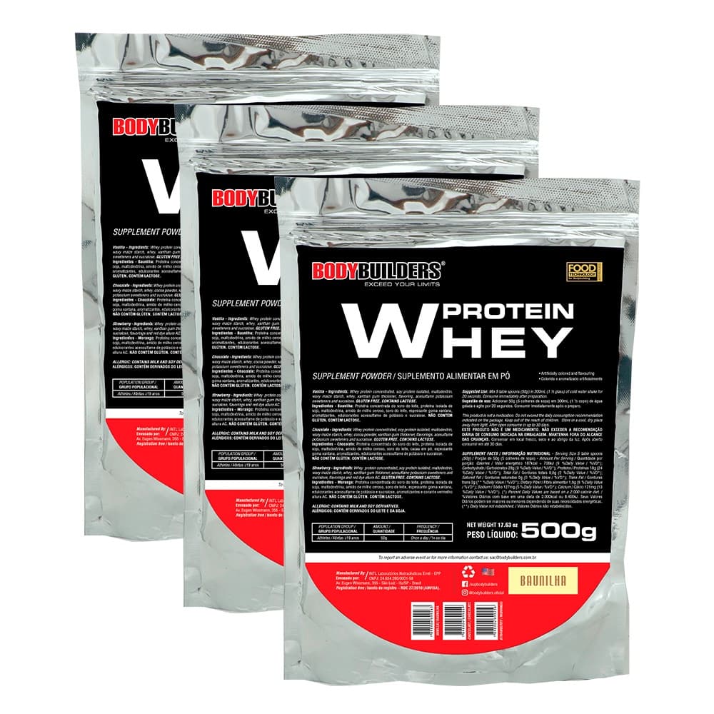 Kit 3x Whey Protein Concentrado 35% 500g - Proteína de Qualidade e de Rápida Absorção - Bodybuilders