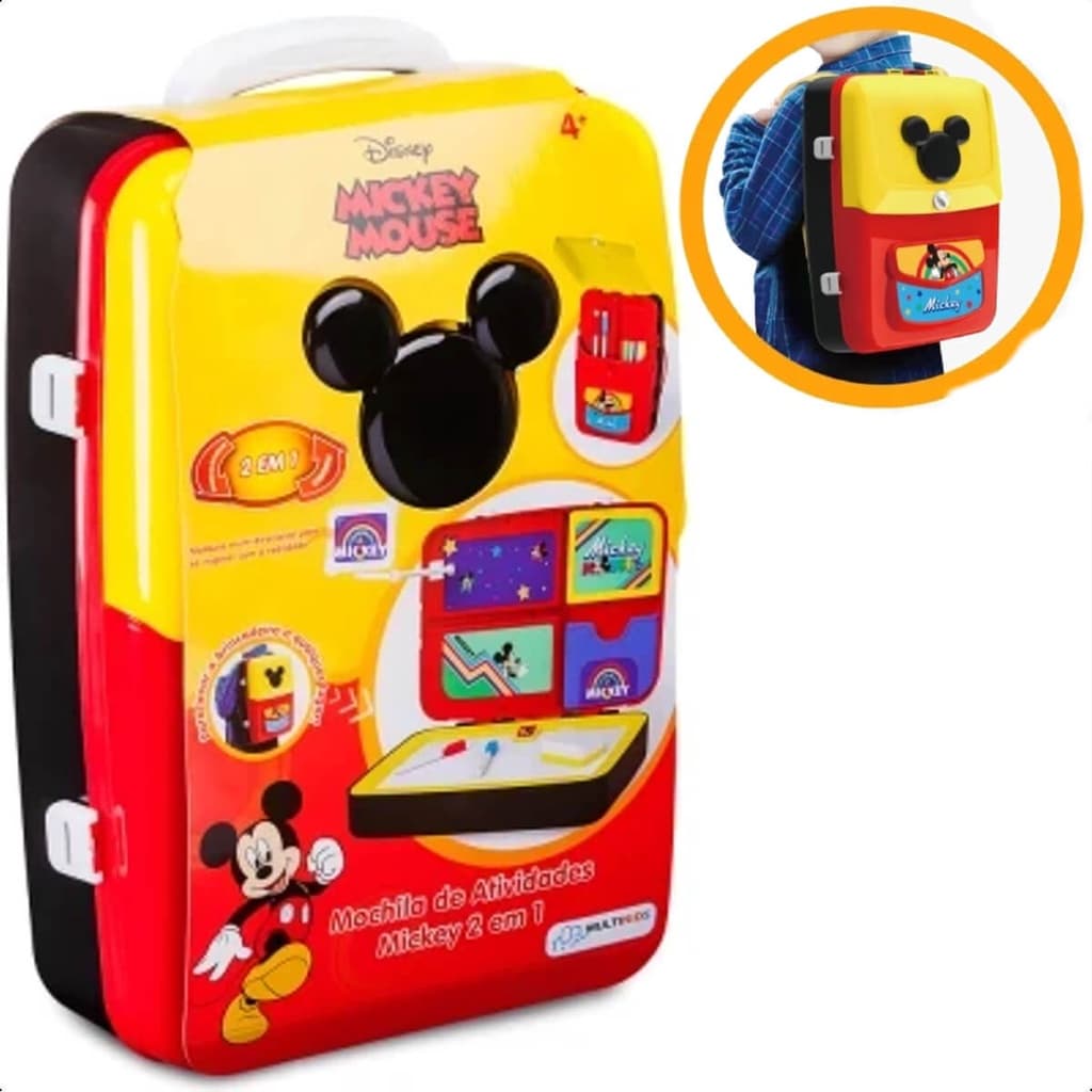 Mochila De Atividades Infantil Mickey 2 em 1 Vermelho e Preto com Canetinhas e Acessórios Multikids BR1587