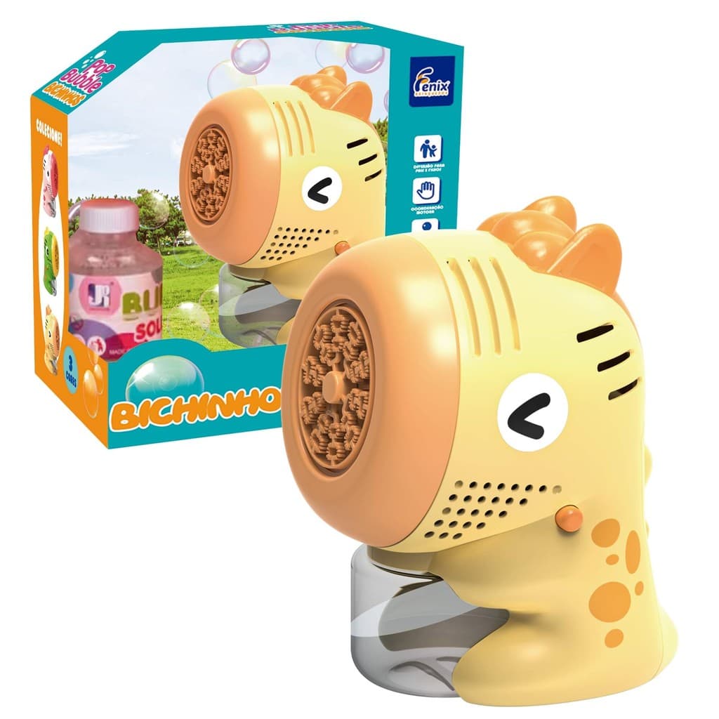Máquina de Bolhas Infantil Girafinha Amarela Pop Bubble Automática Fenix 3+ anos