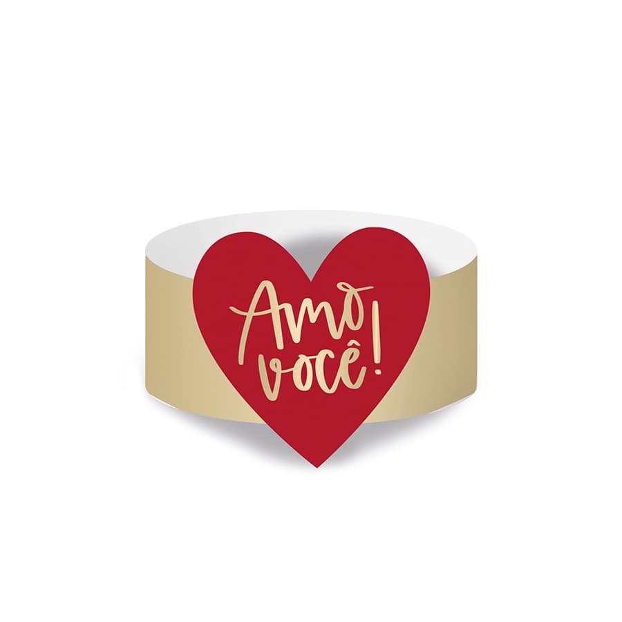Porta Guardanapo "Amo Você" - Vermelho e Dourado - 6 unidades - Cromus - Rizzo