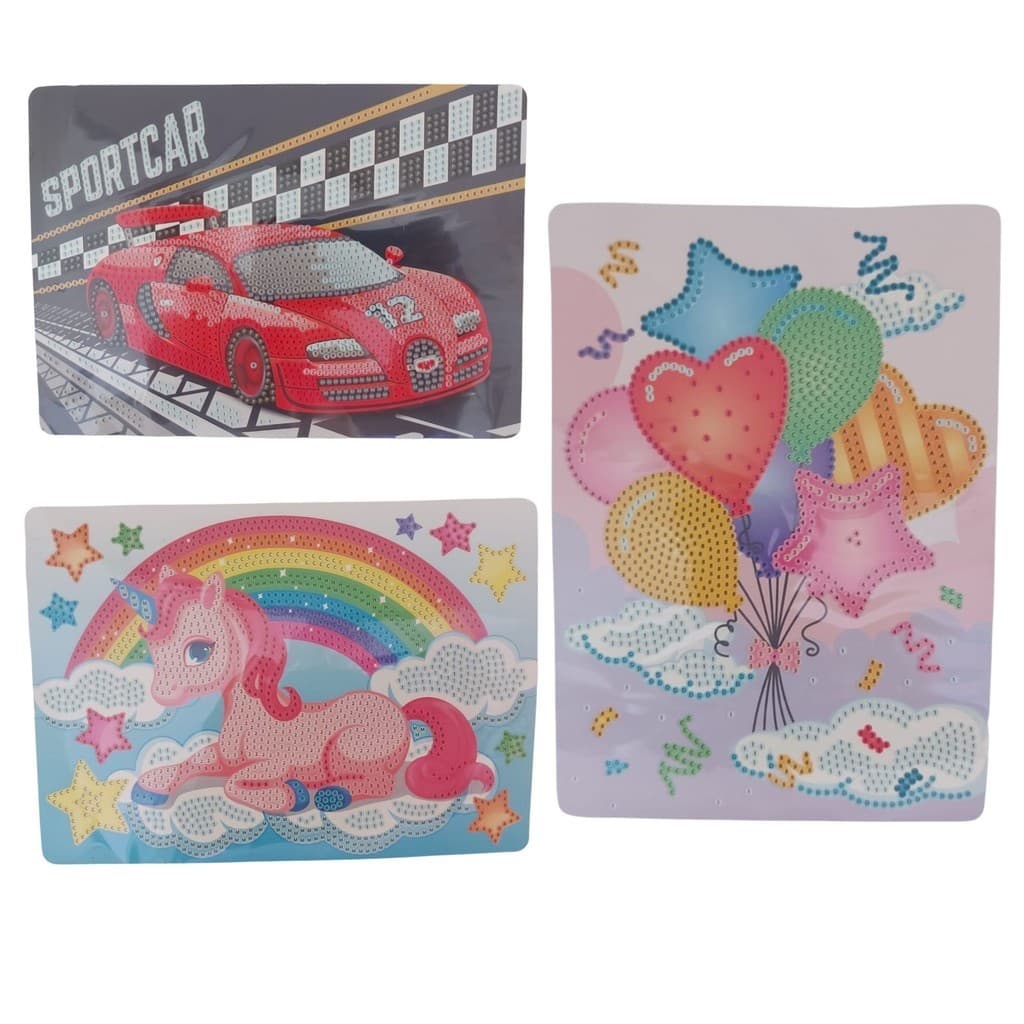 Kit 3 Adesivos De Pintura 5D Diamante Infantil desenhos