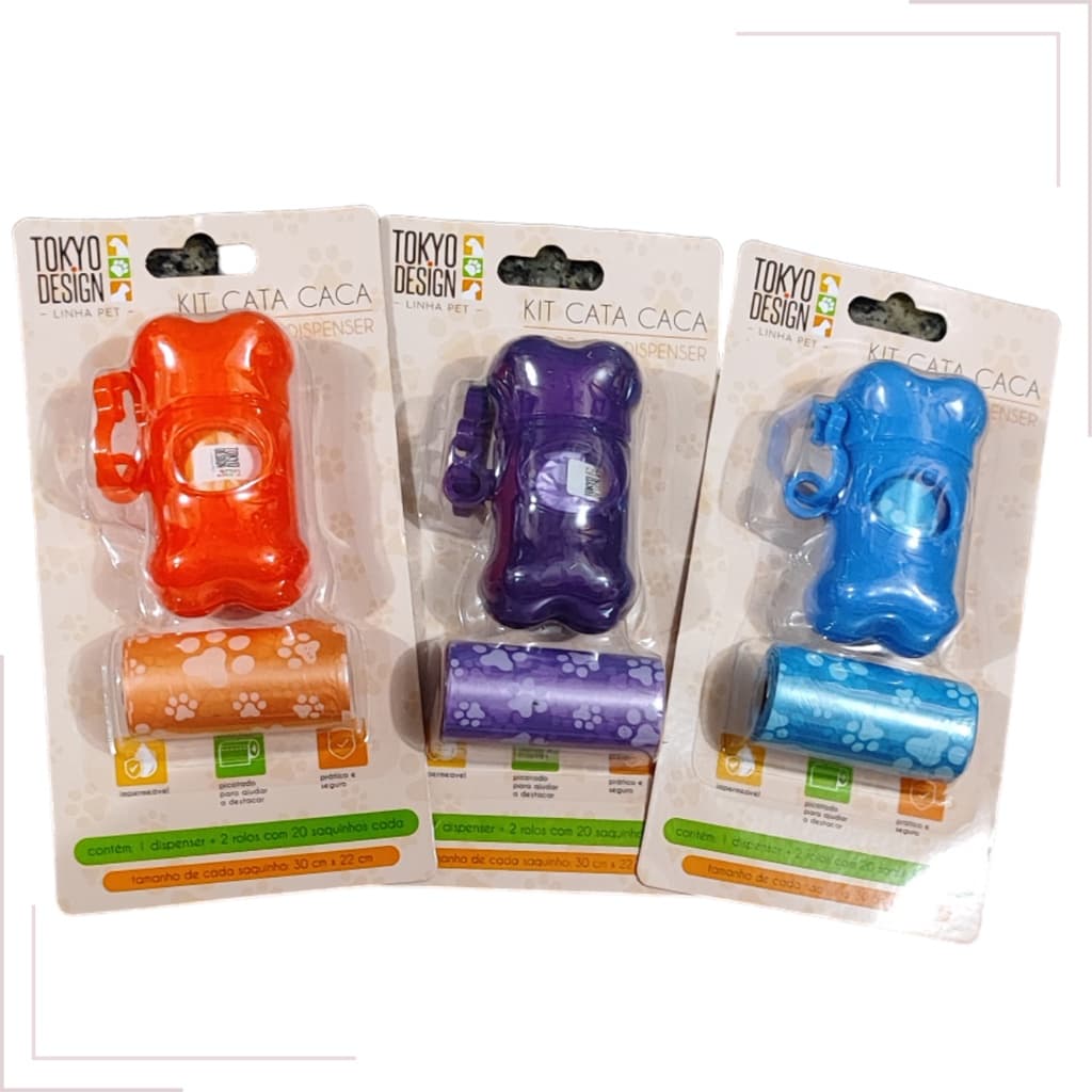 Kit Cata Caca Porta Saquinho Pet Coletor 2 Refil Saco Pet