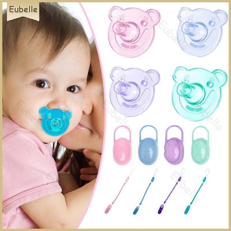 Bico De Ursinho Silicone Para Bebê Recém-Nascido +Prendedor de Chupeta Tipo Mola Universal +Caixa