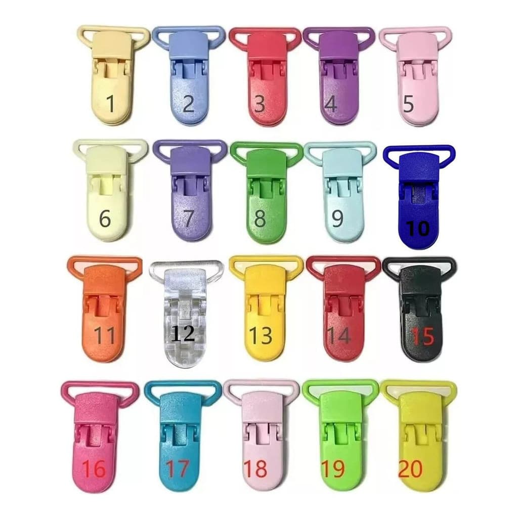20 Pcs Prendedor De Chupeta Clip Jacaré - 1 Para Cada Cor