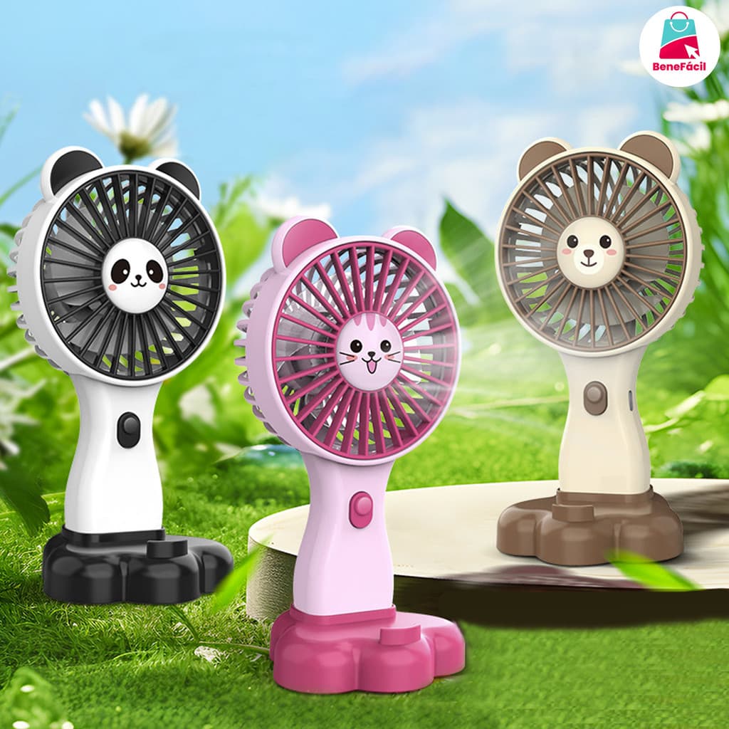 Mini ventilador portátil de mão recarregável por USB, incluindo suporte para ambiente de escritório