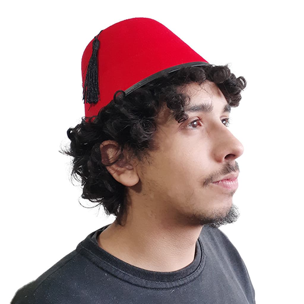 Chapéu Turco Fez Tradicional de Feltro Vermelho