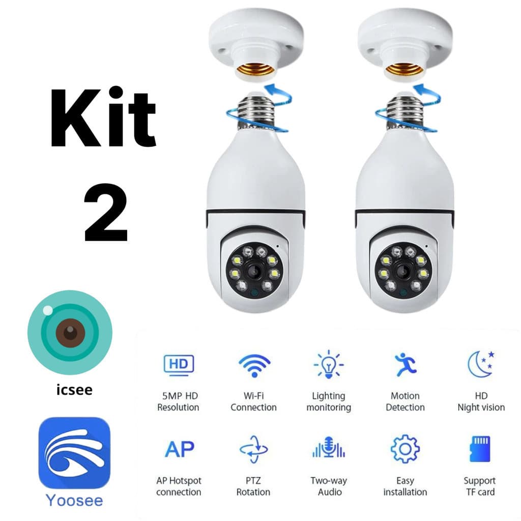 Kit 1- 2 Câmera Segurança Prova D'água Infravermelho Lâmpada Externa 360 Sem Fio Wifi 2.4G - ICSEE YOOSEE