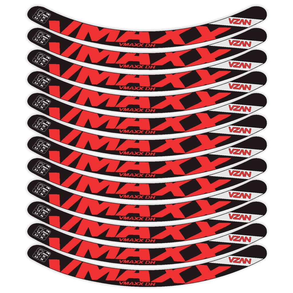 Kit 2 Rodas Adesivos Preto e Vermelho Vmaxx LT vzan Dh 12 Unidades Vikingx Mtb Trail aro 26 e 29