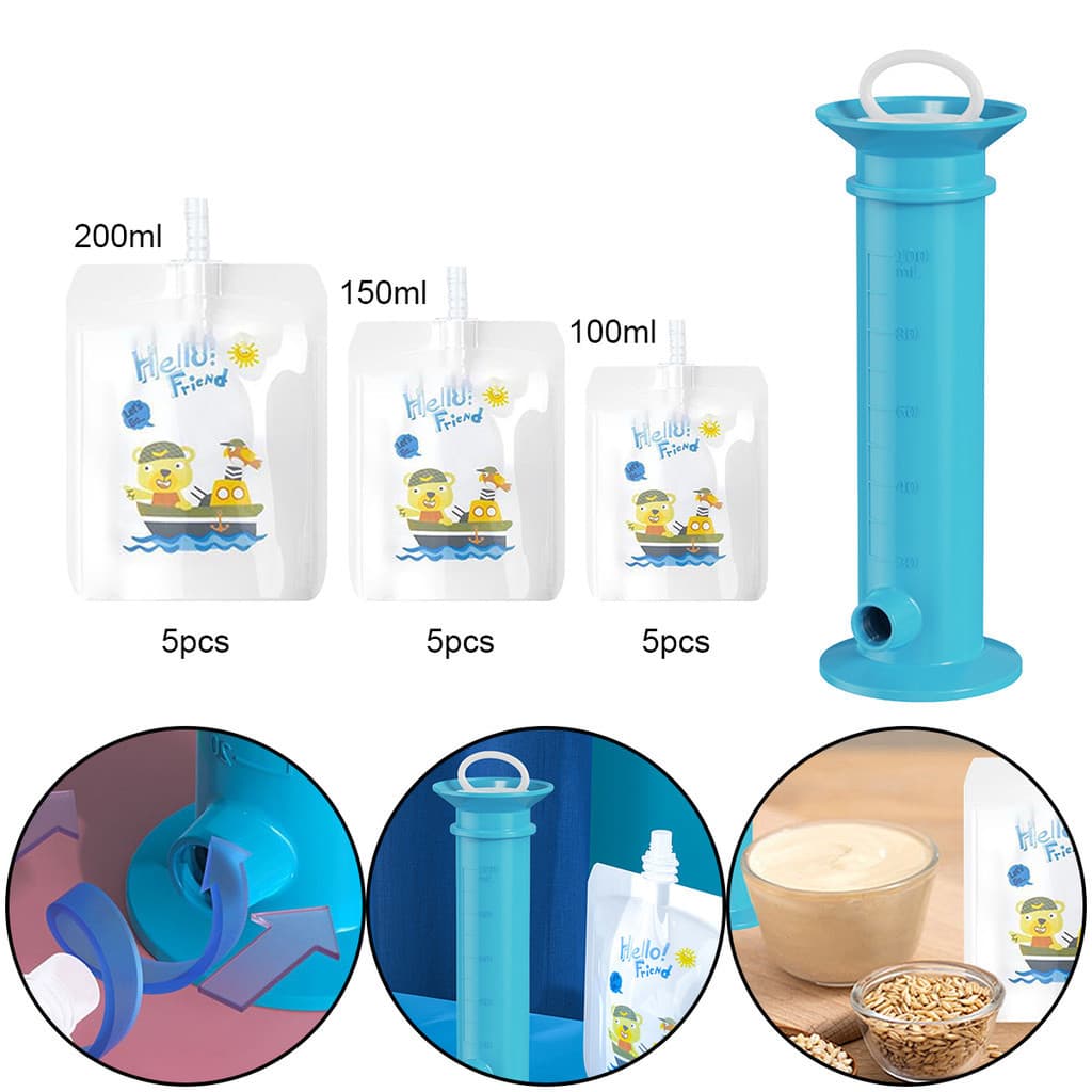 16 Pcs/Set Baby Food Pouch Maker Pure Color Pouches Toddler Squeeze Filler Para Crianças Fruit Máquina De Embalagem De Armazenamento Puree Pack Alimentador