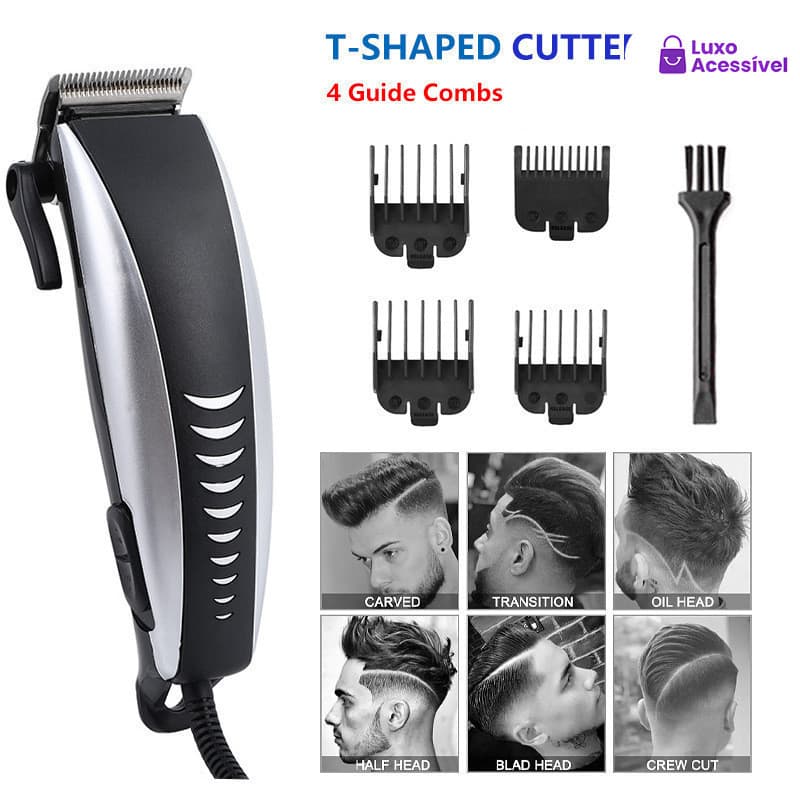 Máquina De Cortar Cabelo Barbeador Aparador Profissional Acabamento Barba 9 Peças Elétrico 110V