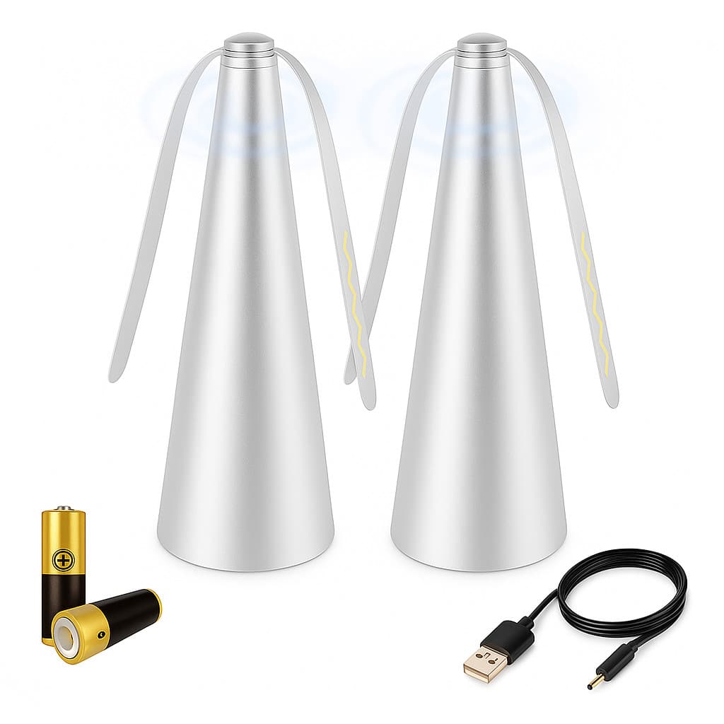 Kit 2 Ventiladores Repelente De Espanta Mesa Moscas Mosquito Insetos Prata Portátil Mini Pás Espanta Cabo Usb Pilha