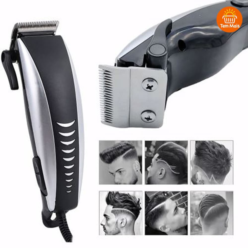 Máquina De Cortar Cabelo Barbeador Aparador Profissional Acabamento Barba 9 Peças Elétrico 110V