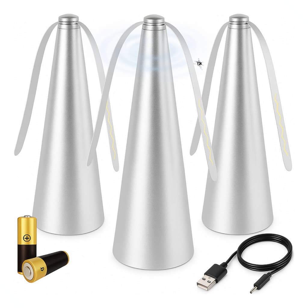 Kit 3 Ventiladores Repelente De Espanta Mesa Moscas Mosquito Insetos Prata Portátil Mini Pás Espanta Cabo Usb Pilha