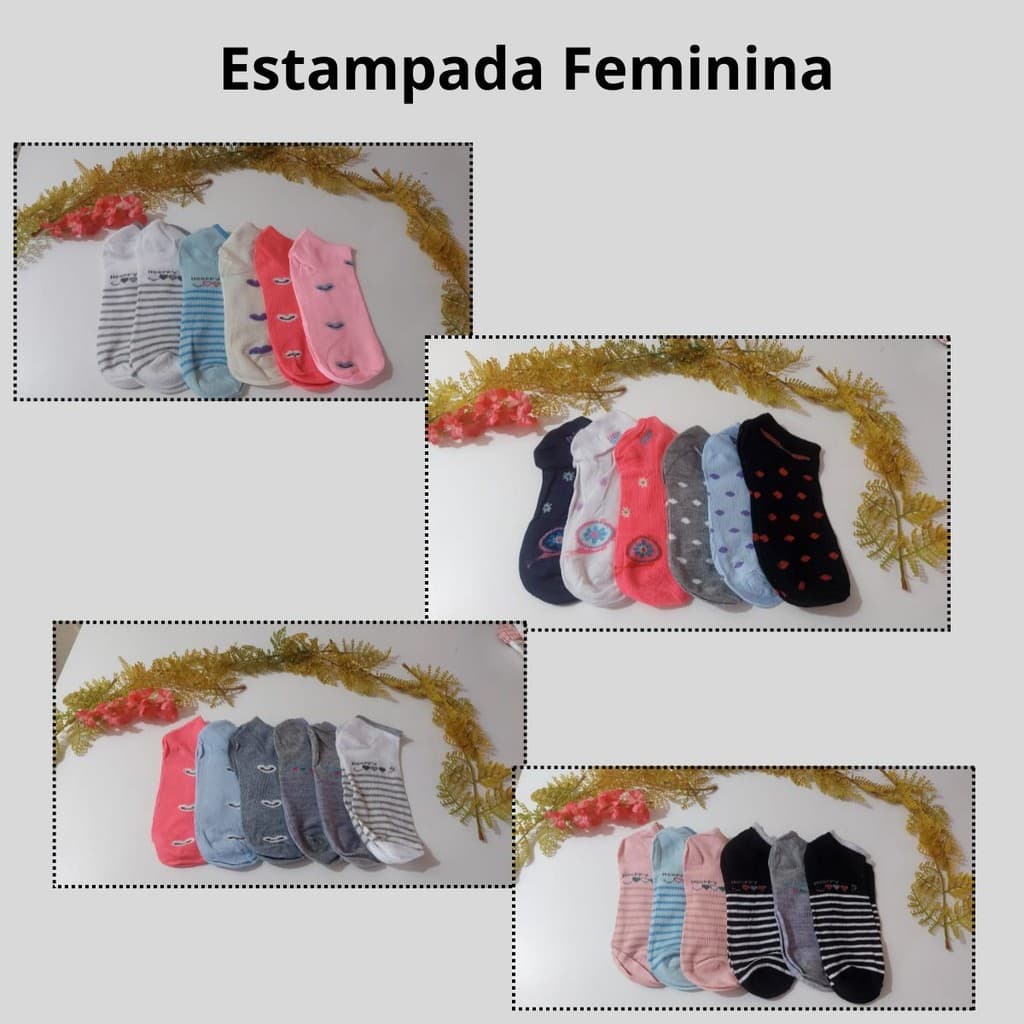 Kit 06 Pares de Meia Soquete Feminina e Masculina Cano Curto Sortidas 1943.1551