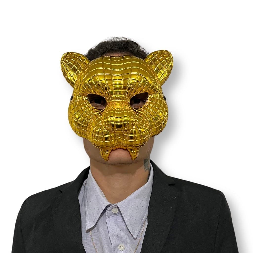 Máscara VIP Tigre Dourada Round 6 Fantasia Carnaval Halloween Cosplay Adulto Elegante
