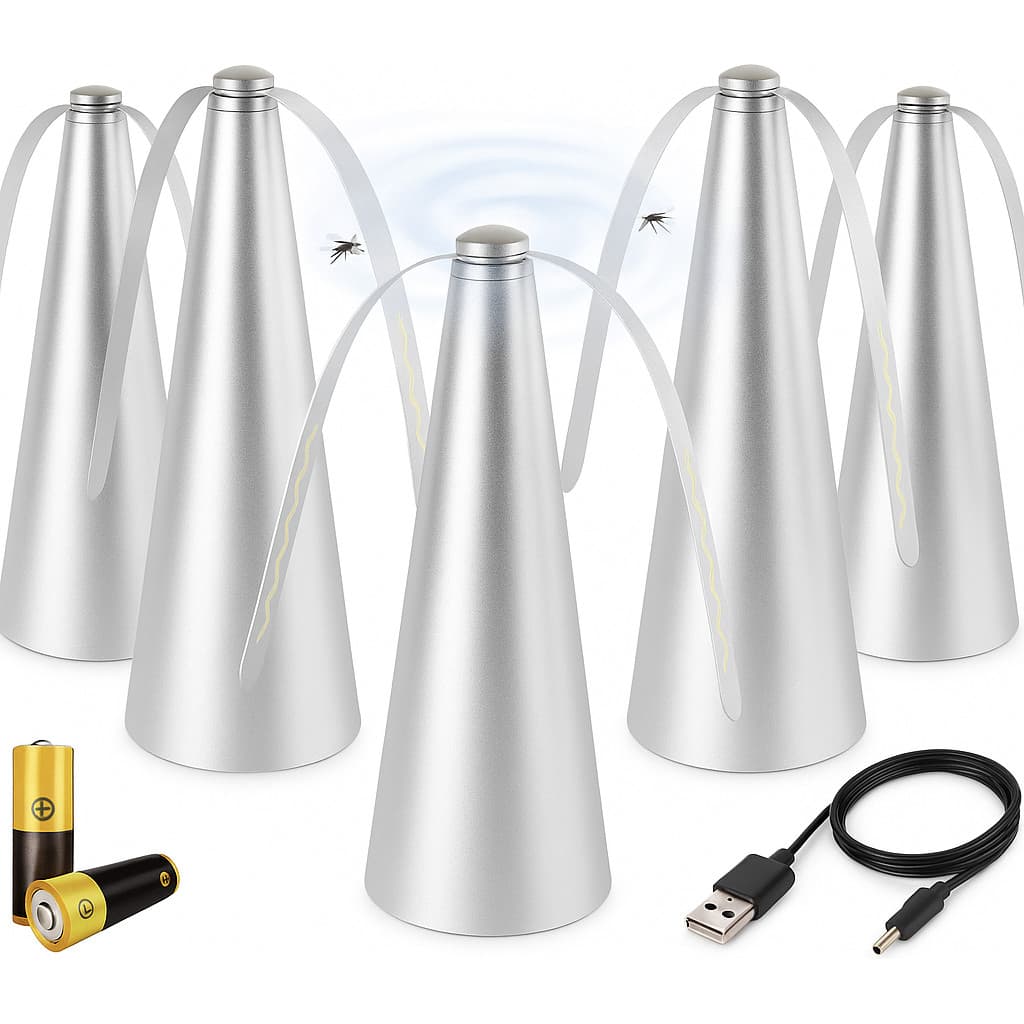 Kit 5 Ventiladores Repelente De Espanta Mesa Moscas Mosquito Insetos Prata Portátil Mini Pás Espanta Cabo Usb Pilha