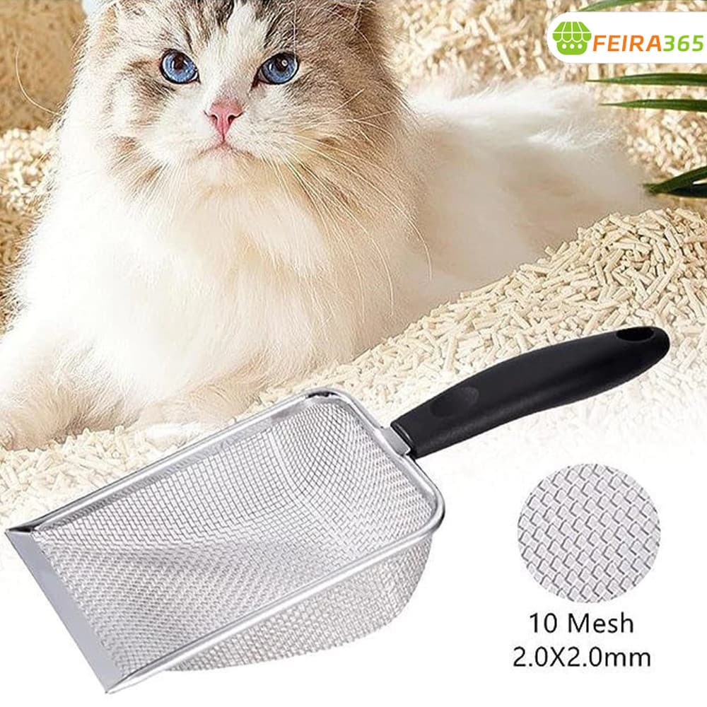 Pá para Areia de Gatos com Peneira Coletora em Aço Inoxidável Resistente e Durável