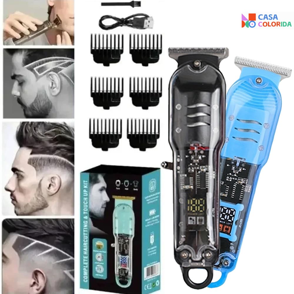 Máquina De Corte De Cabelo Profissional Inteligente Lcd Elétrico Transparente Sem Fio Barbeador Para Homens