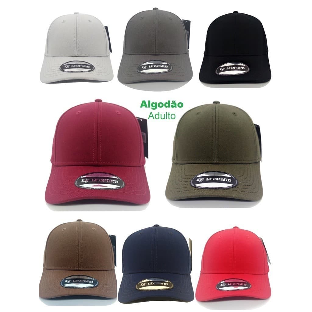 Boné Liso Algodão Aba Curva Leopard velcro Original D011-1
