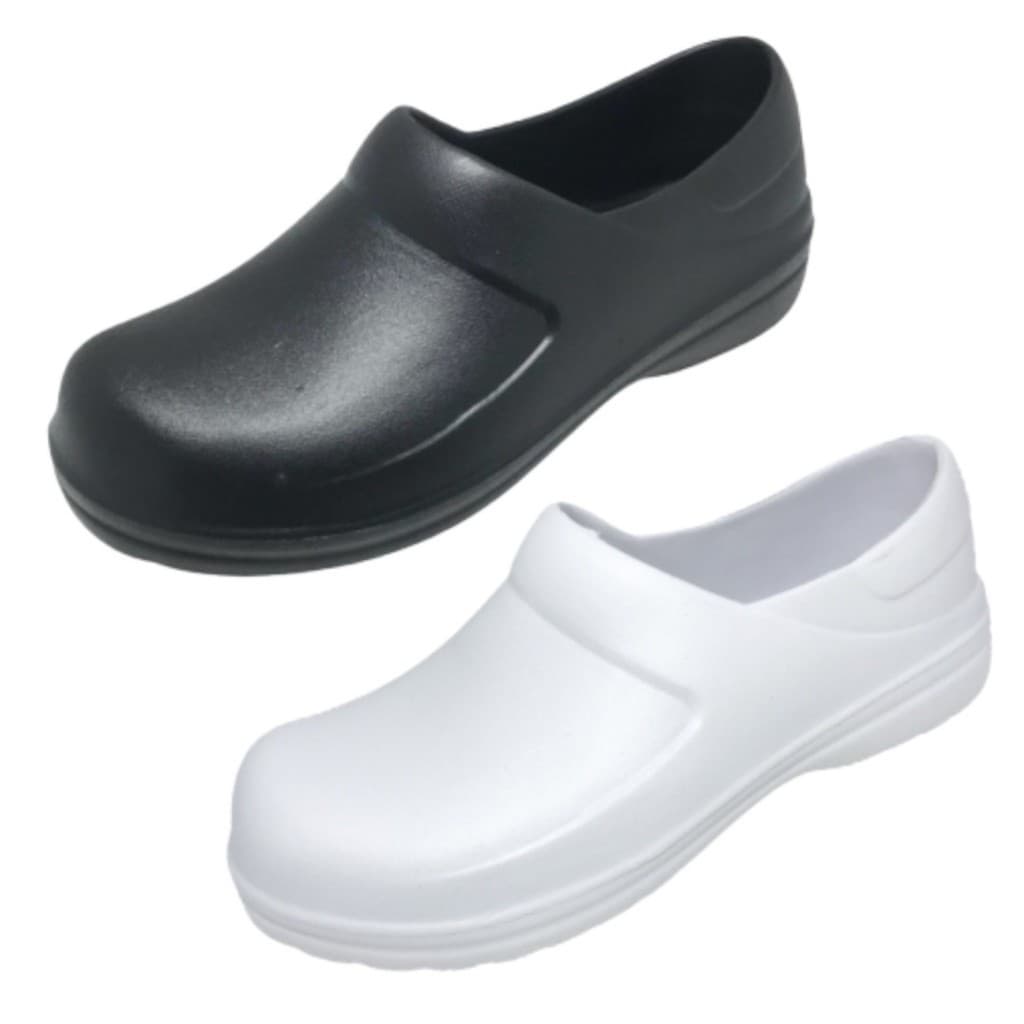 Sapato Babuche Fechado Enfermagem Cozinha Açougue Profissional Uniforme Feminina e Masculino Branco Preto COR