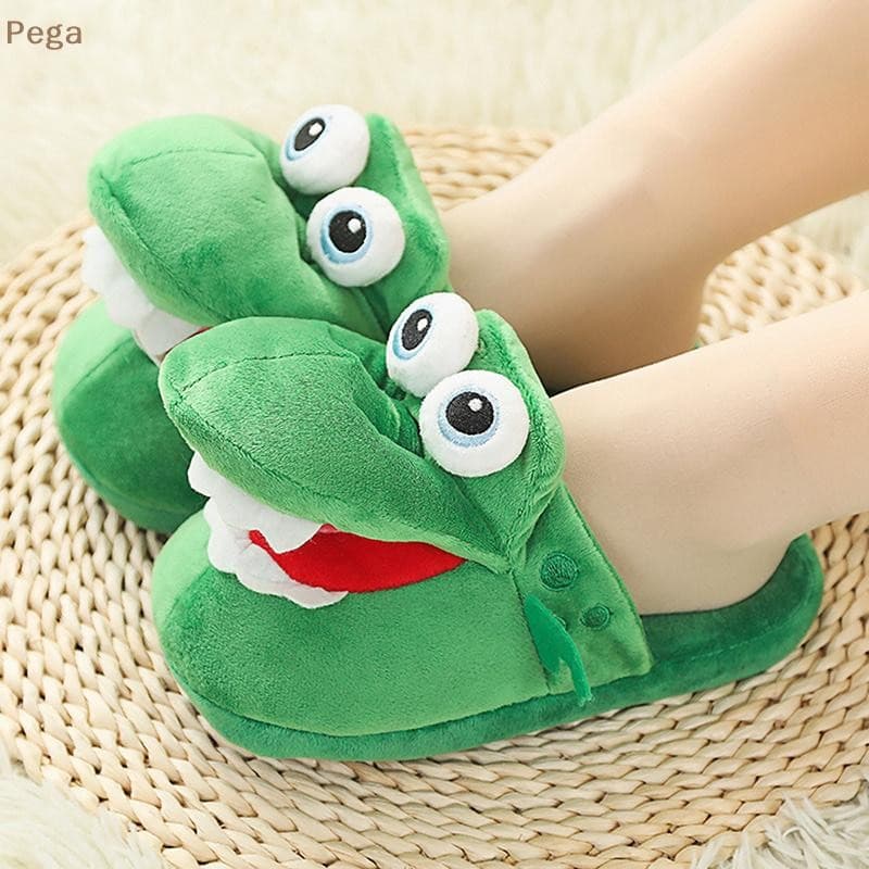 Chinelos De Algodão De Crocodilo Dos Desenhos Animados Movendo Engraçado Andando Com Boca Aberta E Dança Quente Confortá