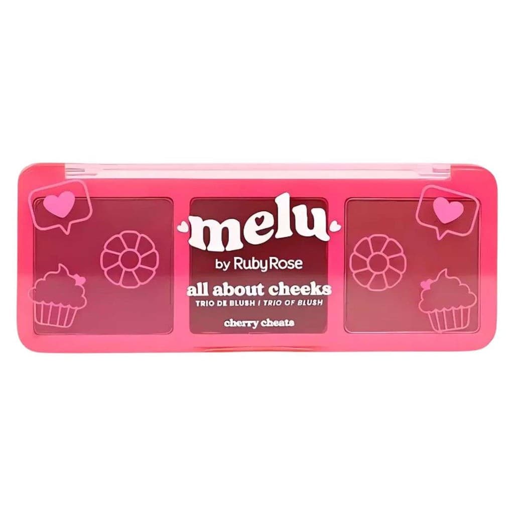 Trio De Blush Cherry Cheats Melu Ruby Rose RR10001 Paleta Multifuncional De Alta Pigmentação, Três Acabamentos
