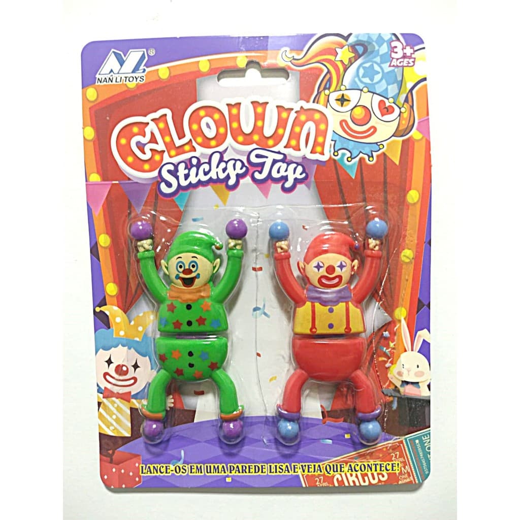 Kit 2 Palhaço Geleca Stick Divertido Gruda Parede Brinquedo