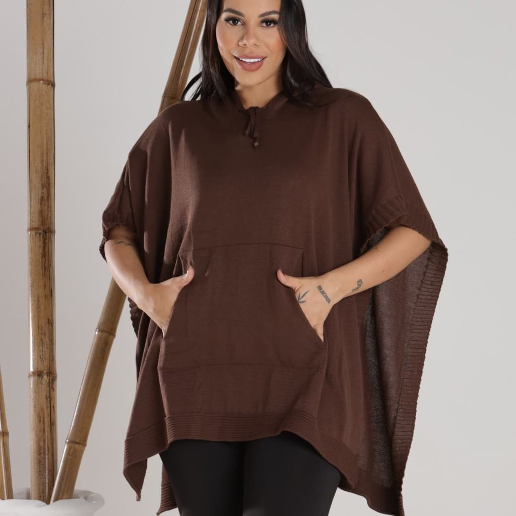 Poncho Tricô Valentina Moda Feminina Outono Inverno