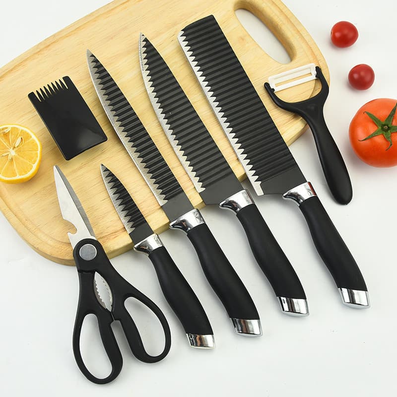 conjunto de 6 peças jogo faca em inox profissional kit churrasco antiaderente corte fio de navalha