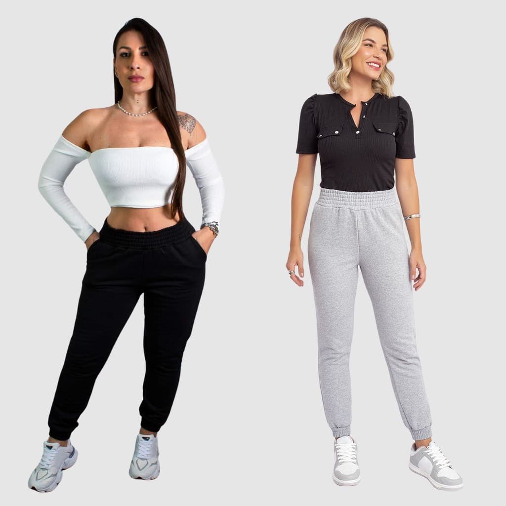 Kit 2 Calça Feminina Jogger Esportiva Cintura Alta Moletom Flanelado Promoção