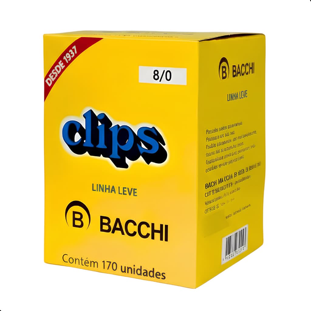 Clips Para Papel 8/0 Bacchi 170un Linha Leve | Clips Grandes para Papelaria Escritório